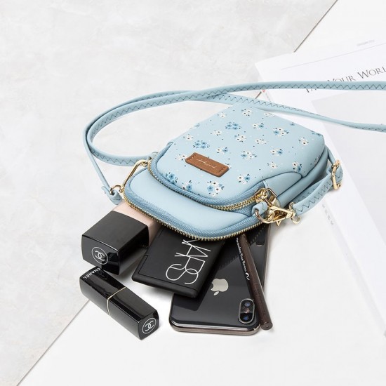 Korean fashion floral crossbody phone bag, popular student style, double zipper, crossbody small bag with large capacity Korean fashion floral crossbody phone bag, popular student style, double zipper, crossbody small bag with large capacity