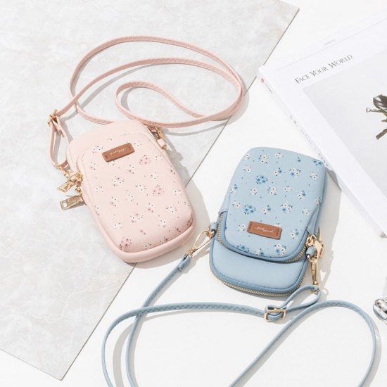 Korean fashion floral crossbody phone bag, popular student style, double zipper, crossbody small bag with large capacity Korean fashion floral crossbody phone bag, popular student style, double zipper, crossbody small bag with large capacity