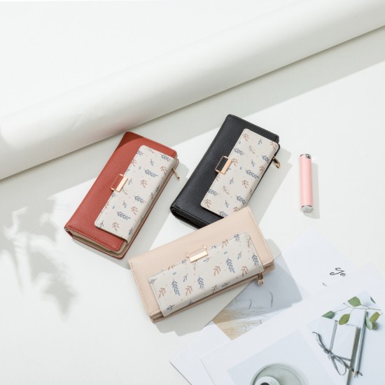 New Women's Long Wallet, Small Fresh Colorblock Floral Print, Large-Capacity Student Wallet