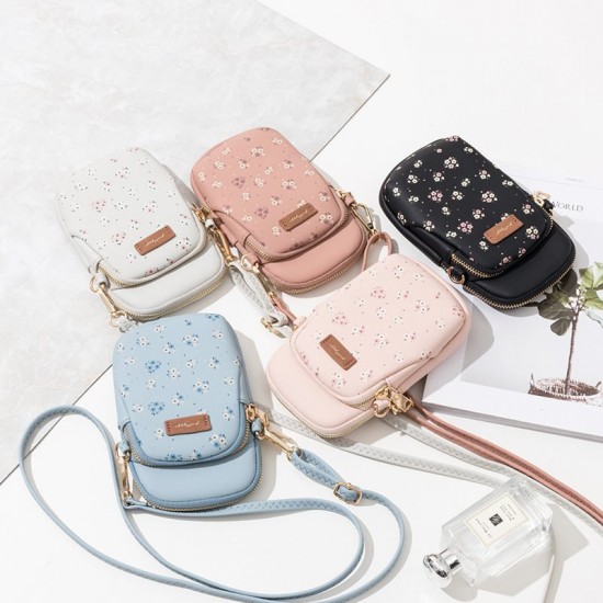 Korean fashion floral crossbody phone bag, popular student style, double zipper, crossbody small bag with large capacity Korean fashion floral crossbody phone bag, popular student style, double zipper, crossbody small bag with large capacity
