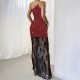 Elegant One-Shoulder Lace Maxi Dress: European and American Fashion Casual Autumn and Winter Style, Elegant Mesh Knitted Slim Fit Dress Elegant One-Shoulder Lace Maxi Dress: European and American Fashion Casual Autumn and Winter Style, Elegant Mesh Knitted Slim Fit Dress