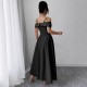 European and American women's high-end maxi dress, 2025 summer new high-waisted, elegant, off-the-shoulder, elegant, bubble-beaded dress. European and American women's high-end maxi dress, 2025 summer new high-waisted, elegant, off-the-shoulder, elegant, bubble-beaded dress.