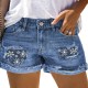 European and American cross-border 2025 summer new ripped denim shorts for women, personalized street print patch jeans, in stock European and American cross-border 2025 summer new ripped denim shorts for women, personalized street print patch jeans, in stock