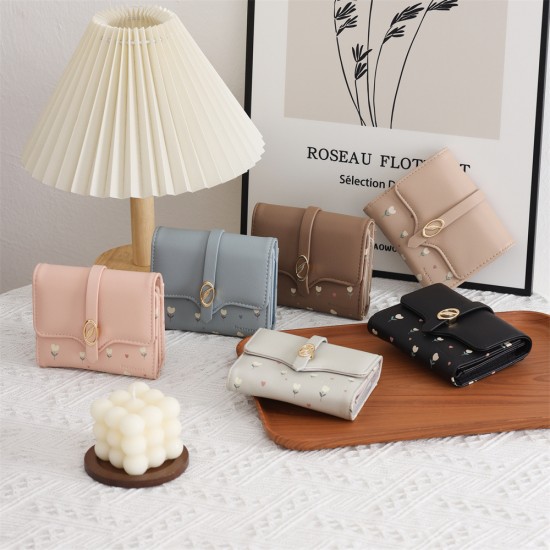 New Lovebu women's wallet, short, small, clear. New printed folding zipper and clasp multifunctional card and coin purse New Lovebu women's wallet, short, small, clear. New printed folding zipper and clasp multifunctional card and coin purse