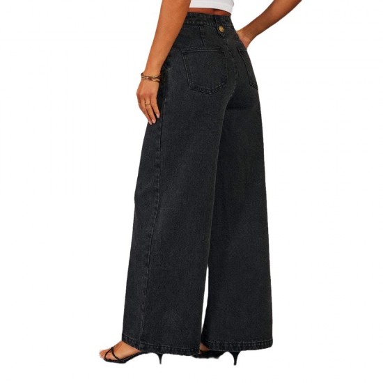 Cross-border European and American fashionable and elegant new button-down sleeveless vest, wide-leg denim suits, now in stock on Amazon.