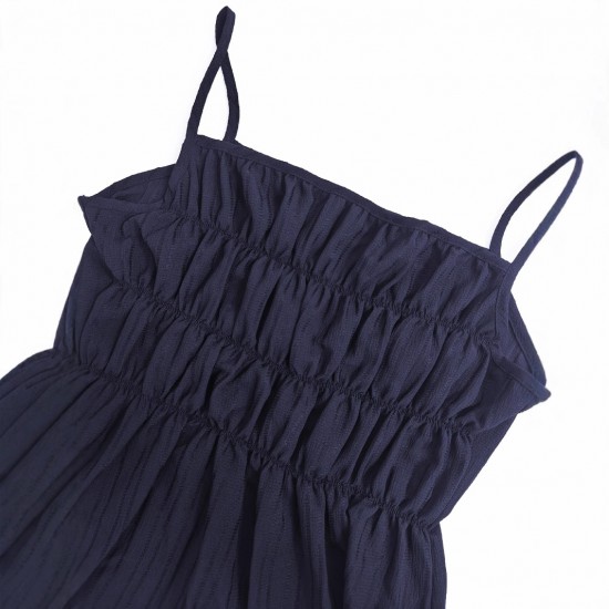 Suspender pleated waisted, slimming dark blue retro wide-leg pants, two-piece suit for women, casual straight pants, versatile set. Suspender pleated waisted, slimming dark blue retro wide-leg pants, two-piece suit for women, casual straight pants, versatile set.