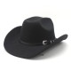New straight-top cowboy hats for men. British-style woolen hat, flat-top, flat-brimmed black hat, European and American style