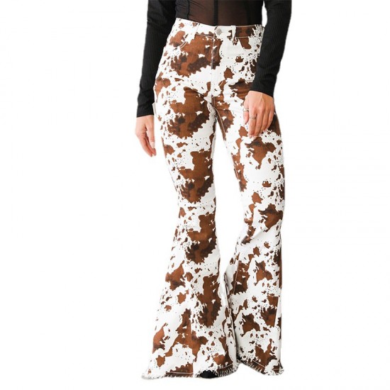 Factory Direct 2023 New European and American Women's Jeans, White Background Print, Brown High-Waisted, Flared, In-Stock Wholesale Factory Direct 2023 New European and American Women's Jeans, White Background Print, Brown High-Waisted, Flared, In-Stock Wholesale