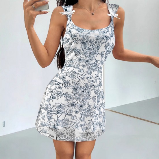 2025 Summer New Women's Midi Skirt Elegant and sophisticated retro blue and white porcelain adjustable vest dress 2025 Summer New Women's Midi Skirt Elegant and sophisticated retro blue and white porcelain adjustable vest dress