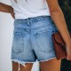 2025 new European and American summer casual elegant washed ripped skirt, light blue women's denim shorts 2025 new European and American summer casual elegant washed ripped skirt, light blue women's denim shorts