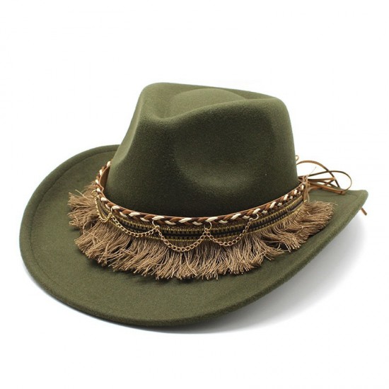 Cross-border retro ethnic-style tassel felt hat, jazz flat-brimmed hat for men and women, British woolen hat Cross-border retro ethnic-style tassel felt hat, jazz flat-brimmed hat for men and women, British woolen hat