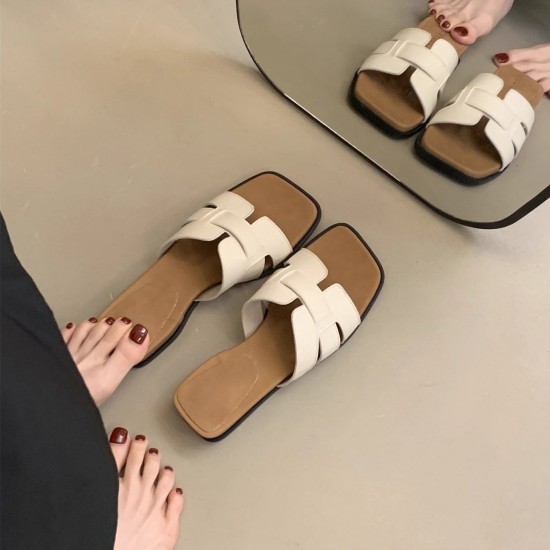 Women's wedge-heeled thick-soled slippers (Summer outdoor wear, 2025 new style, vacation style, flip-flops, French-style square-toed sandals) Women's wedge-heeled thick-soled slippers (Summer outdoor wear, 2025 new style, vacation style, flip-flops, French-style square-toed sandals)