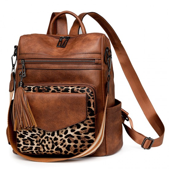 Cross-border PU women's winter new European and American retro versatile backpack, high-end two-tone tassel backpack wholesale Cross-border PU women's winter new European and American retro versatile backpack, high-end two-tone tassel backpack wholesale