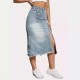 New Spring/Summer New Cross-Border American Retro Denim Skirt for Women, Fashionable Slit-Spliced ​​Midi A-Line Skirt