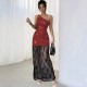 Elegant One-Shoulder Lace Maxi Dress: European and American Fashion Casual Autumn and Winter Style, Elegant Mesh Knitted Slim Fit Dress Elegant One-Shoulder Lace Maxi Dress: European and American Fashion Casual Autumn and Winter Style, Elegant Mesh Knitted Slim Fit Dress
