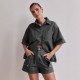 Amazon Foreign Trade Cross-Border 2025 Summer European and American women's casual retro loose shirt and denim shorts set Amazon Foreign Trade Cross-Border 2025 Summer European and American women's casual retro loose shirt and denim shorts set