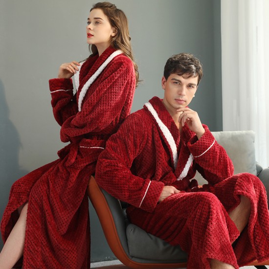 Cross-border hot-selling long, thickened baby fleece couple's robe, winter plus-size flannel bathrobe for men, autumn