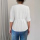 European and American mid-sleeved open shirt for women, 2025 spring and autumn new style, elegant casual round-neck drawstring waisted top European and American mid-sleeved open shirt for women, 2025 spring and autumn new style, elegant casual round-neck drawstring waisted top