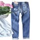 Cross-border Foreign Trade Straight Jeans for Women, 2025 New Red Plaid Print Patchwork, Ripped Pants, In Stock Goods