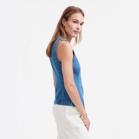 2025 summer new European and American cross-border trade sleeveless slim-fit denim vest for women, round-neck waistcoat 2025 summer new European and American cross-border trade sleeveless slim-fit denim vest for women, round-neck waistcoat