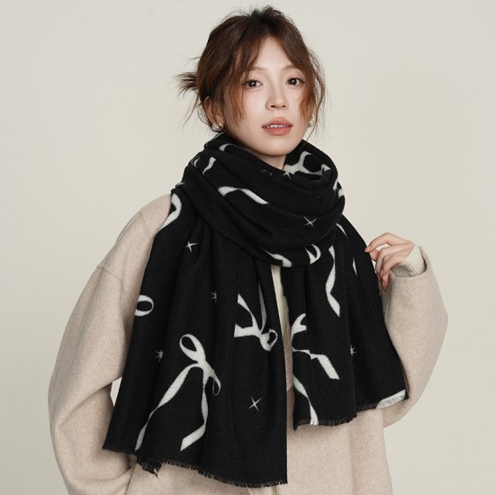 Cross-border bow-knot imitation cashmere warm scarves for women, high-end designer shawls for office wear in winter