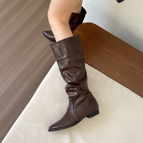 Soft and comfortable! Creamy white pleated high boots with inner heels for women, low-heeled thick-heeled Martin boots Soft and comfortable! Creamy white pleated high boots with inner heels for women, low-heeled thick-heeled Martin boots