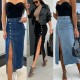Amazon cross-border women's buttoned, irregularly slit, high-waisted, sexy, slim-fitting skirt, now in stock. Amazon cross-border women's buttoned, irregularly slit, high-waisted, sexy, slim-fitting skirt, now in stock.