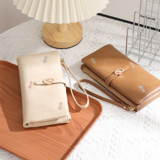New cross-border women's wallet, long, fashionable, leaf embroidered, multifunctional, large-capacity clutch, PU wallet, wholesale. New cross-border women's wallet, long, fashionable, leaf embroidered, multifunctional, large-capacity clutch, PU wallet, wholesale.