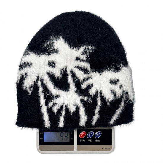 Cross-border Faux Mink Coconut Tree Knitted Beanie Hat, Autumn/Winter Women's Street Warm Earmuff Pullover Beanie, Trendy Men's
