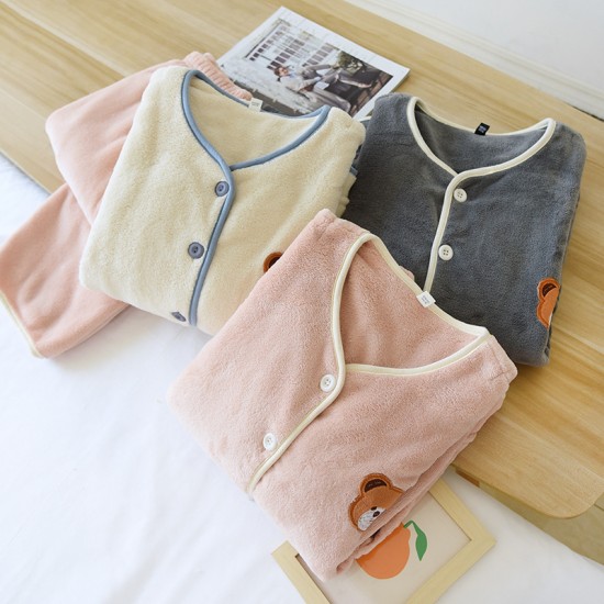 Couple flannel pajamas, simple, long-sleeved, plush, warm, two-piece loungewear set for men and women for autumn and winter Couple flannel pajamas, simple, long-sleeved, plush, warm, two-piece loungewear set for men and women for autumn and winter