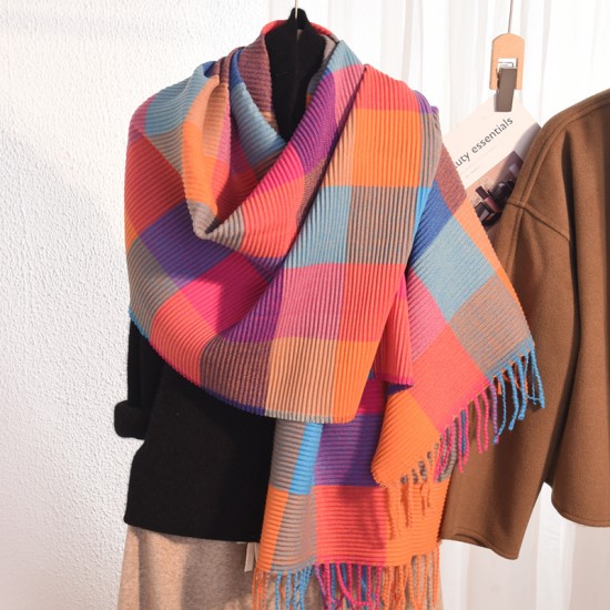 2025 new winter women's scarf, faux cashmere knitted colorblock shawl, trendy Korean-style, thickened, warm, versatile long neckerchief. 2025 new winter women's scarf, faux cashmere knitted colorblock shawl, trendy Korean-style, thickened, warm, versatile long neckerchief.