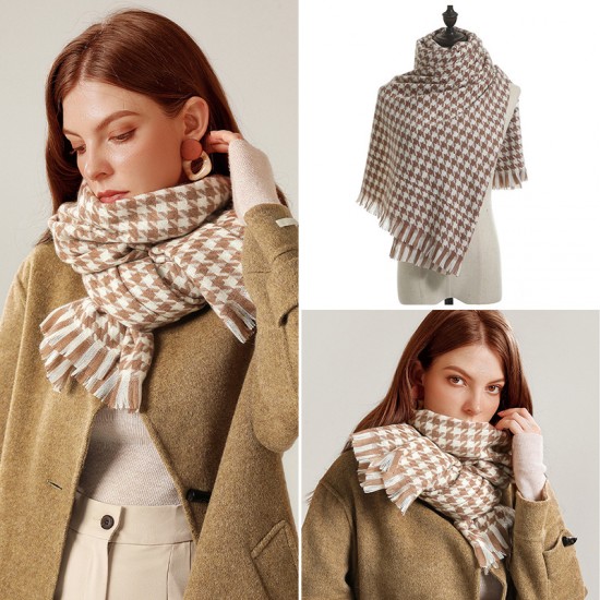 Houndstooth scarf for women, winter 2025 new plaid imitation cashmere scarf wholesale manufacturer, thickened shawl neckerchief for women Houndstooth scarf for women, winter 2025 new plaid imitation cashmere scarf wholesale manufacturer, thickened shawl neckerchief for women