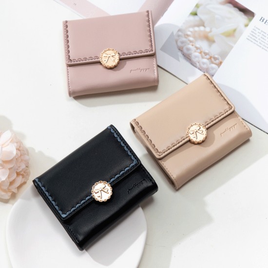 Lianbu Leather Goods 2022 New Women's Short Wallet, Japanese and Korean Tri-Fold Buckle, PU Soft Embroidered Student Wallet Lianbu Leather Goods 2022 New Women's Short Wallet, Japanese and Korean Tri-Fold Buckle, PU Soft Embroidered Student Wallet