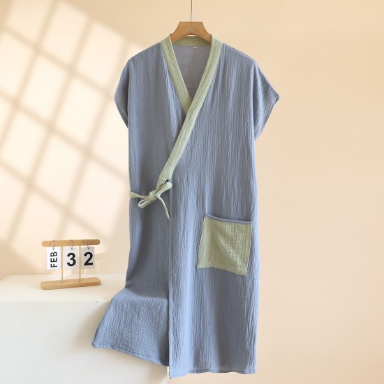 Couple kimono nightgown, pure cotton double-layer gauze, short sleeves, men's and women's bathrobes, loose-fitting, mid-length, drawstring kimono pajamas. Couple kimono nightgown, pure cotton double-layer gauze, short sleeves, men's and women's bathrobes, loose-fitting, mid-length, drawstring kimono pajamas.