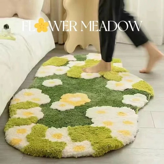 Irregular moss green carpet, living room coffee table rug, bedroom floor mats, thickened plush bedside rugs, bathroom absorbent mats Irregular moss green carpet, living room coffee table rug, bedroom floor mats, thickened plush bedside rugs, bathroom absorbent mats