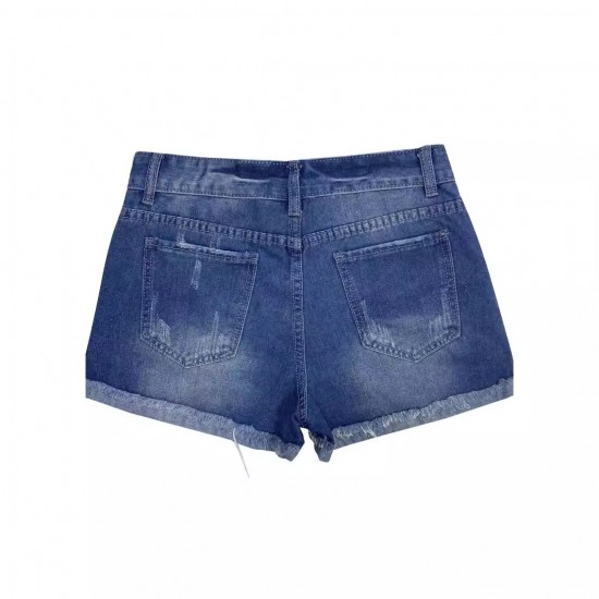 European and American cross-border 2025 summer new ripped denim shorts for women, personalized street print patch jeans, in stock European and American cross-border 2025 summer new ripped denim shorts for women, personalized street print patch jeans, in stock