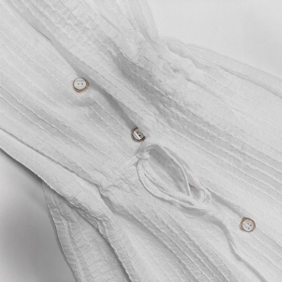 European and American mid-sleeved open shirt for women, 2025 spring and autumn new style, elegant casual round-neck drawstring waisted top European and American mid-sleeved open shirt for women, 2025 spring and autumn new style, elegant casual round-neck drawstring waisted top