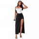 Factory direct sales: European and American cross-border high-slit denim skirt for women, 2025 spring and summer new washed solid color midi skirt