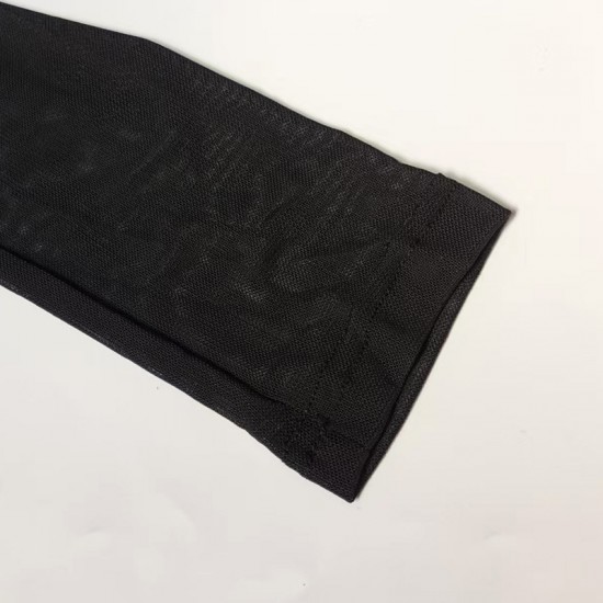 Mesh patchwork off-the-shoulder long-sleeved top for women, summer pure and sexy short black butterfly hollow T-shirt.