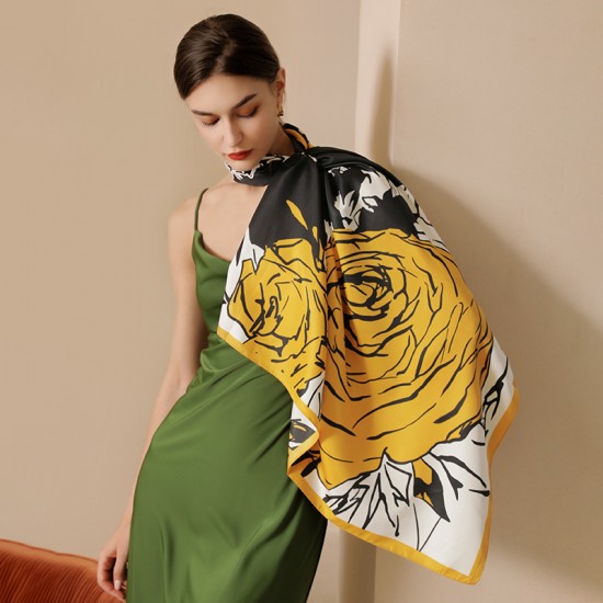 2025 Spring new imitation silk scarf for women, floral print decorative scarf, Korean style large square scarf, bag, silk scarf wholesale 2025 Spring new imitation silk scarf for women, floral print decorative scarf, Korean style large square scarf, bag, silk scarf wholesale