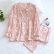 Women's padded pajamas, pure cotton double-layered gauze, V-neck, thin, long-sleeved, bra-free, spring and summer loungewear set Women's padded pajamas, pure cotton double-layered gauze, V-neck, thin, long-sleeved, bra-free, spring and summer loungewear set