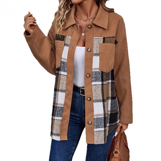 Foreign Trade European and American Fashion Lapel Plaid Long Sleeve Jacket: 2025 Autumn and Winter Women's Single-Breasted Versatile Casual Jacket