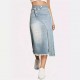 New Spring/Summer New Cross-Border American Retro Denim Skirt for Women, Fashionable Slit-Spliced ​​Midi A-Line Skirt