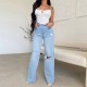 Factory direct sale on Amazon, women's long high-waisted jeans, ripped, raw-edge, popular European and American style, comfortable wide-leg pants. Factory direct sale on Amazon, women's long high-waisted jeans, ripped, raw-edge, popular European and American style, comfortable wide-leg pants.