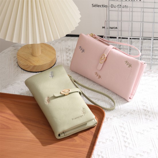 New cross-border women's wallet, long, fashionable, leaf embroidered, multifunctional, large-capacity clutch, PU wallet, wholesale. New cross-border women's wallet, long, fashionable, leaf embroidered, multifunctional, large-capacity clutch, PU wallet, wholesale.