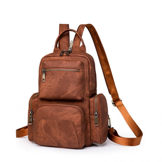 Cross-border women's bags, retro PU small backpacks, outdoor leisure travel chest bags, new dual-use women's backpacks