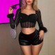 2025 Spring new cross-border women's fashion, designer fur sleeves, high-elastic, navel-baring, sexy square-neck bodycon top for women.