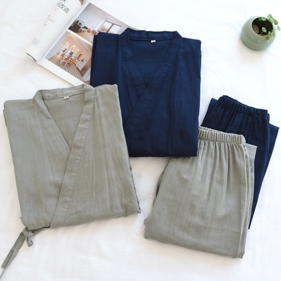 Wholesale men's double-layer gauze kimono pajamas, Japanese-style steaming loungewear, sweat-wicking and breathable loungewear. Wholesale men's double-layer gauze kimono pajamas, Japanese-style steaming loungewear, sweat-wicking and breathable loungewear.