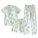 Women's pure cotton home clothes, washed cotton short-sleeved long pants, plaid cotton, large-size, loose, thin summer pajamas set Women's pure cotton home clothes, washed cotton short-sleeved long pants, plaid cotton, large-size, loose, thin summer pajamas set