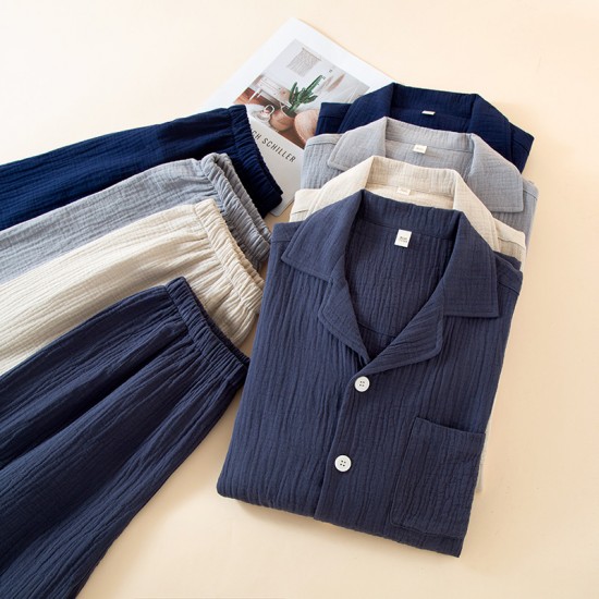 Fresh and elegant women's pajamas, pure cotton double-layer gauze, cute round-neck, loose long-sleeved dress, loose home clothes set Fresh and elegant women's pajamas, pure cotton double-layer gauze, cute round-neck, loose long-sleeved dress, loose home clothes set